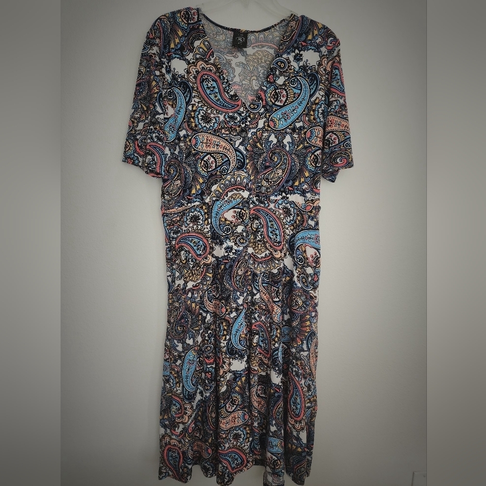 Agnes & Dora Blue Paisley V-neck Dress Pockets & Stretchy Sz XL